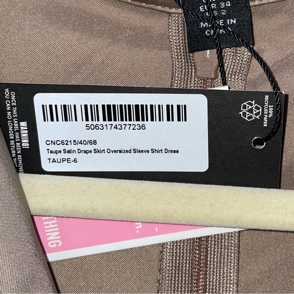 PRETTY LITTLE THING oversized Taupe Satin Drape Dress - Picture 6 of 6